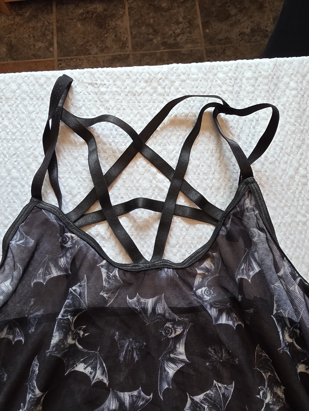 Black Bat-Print Strappy Sheer Cami & Bikini Set Xl - Picture 4 of 6